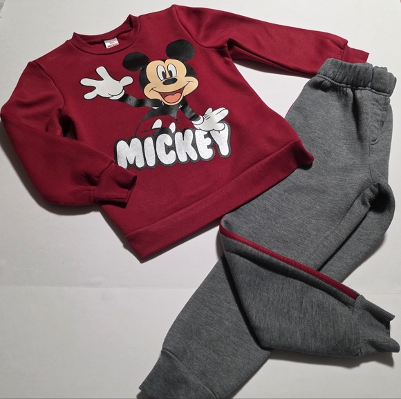 Disney Mickey Mouse Boys 7-8 2-Pc Set: Pullover Sweatshirt Jogger Pants Red/Gary - Picture 4 of 14